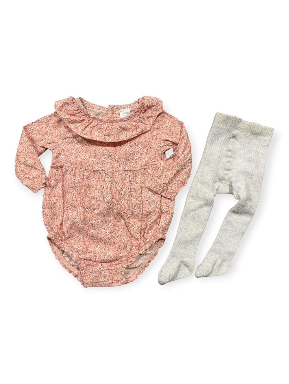 Carter's Baby Girl Long Sleeve Floral Bubble with Gray Tights, Size 6M